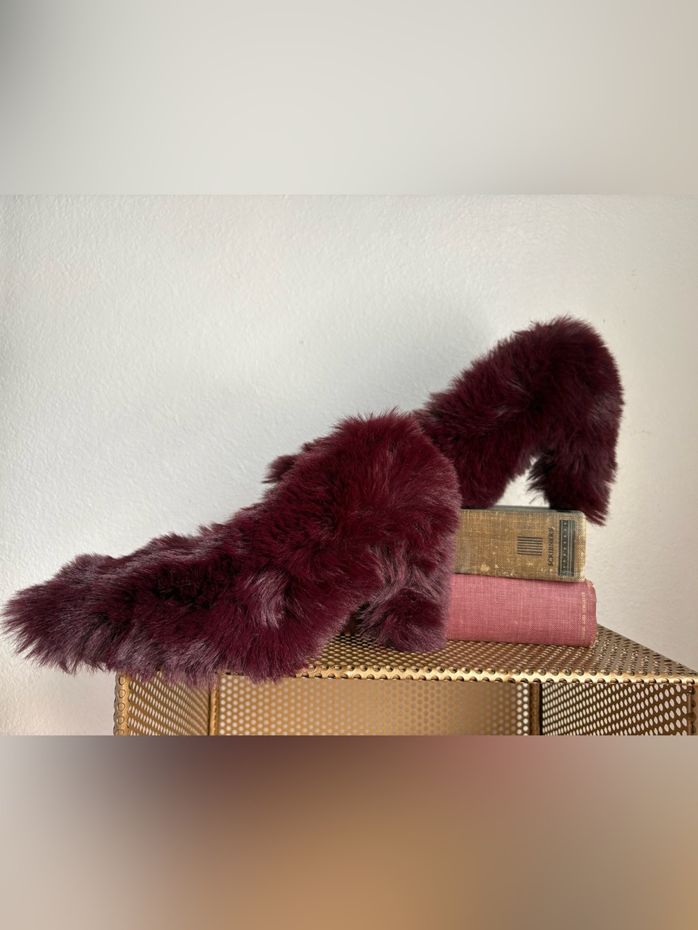 Jeffrey Campbell Burgundy Faux Fur Heels